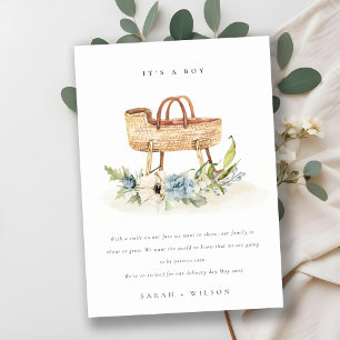 Nursery Blue Floral Bassinet Baby Faire-part