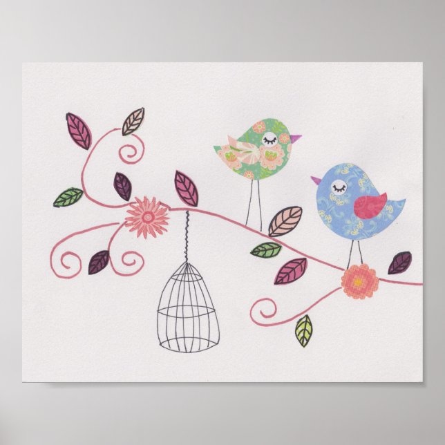 Nursery collage art little birdies poster (Vorne)
