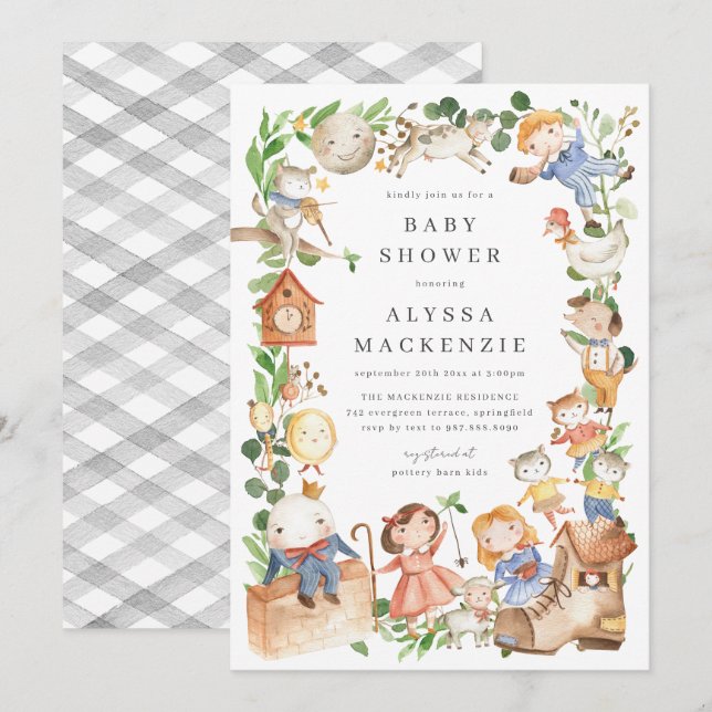 Nursery Rhymes Baby Shower Invitation Einladung (Vorne/Hinten)