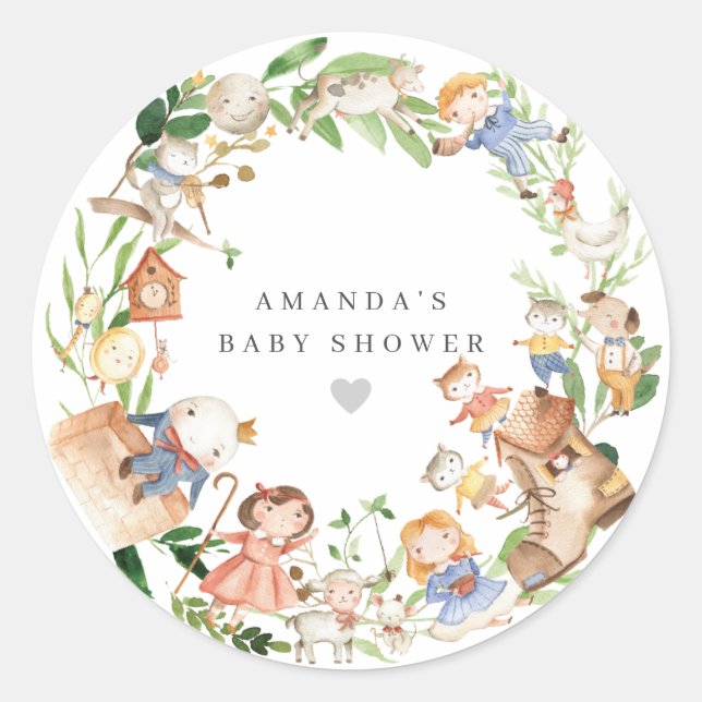 Nursery Rhymes Baby Shower  Runder Aufkleber (Vorderseite)