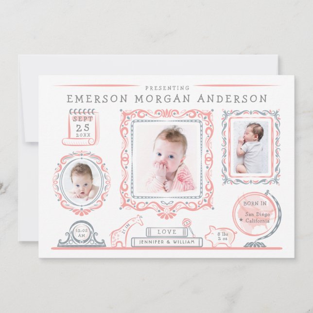 Nursery Wall Baby Girl Faire-part de naissance (Devant)