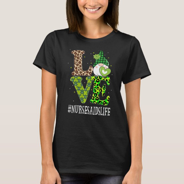 Nurses Aids Liebe St Patricks Day Gnome Leopard Wo T-Shirt (Vorderseite)