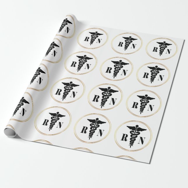 Nurses Caduceus Black and Gold Wrapping Paper Geschenkpapier (Ungerollt)