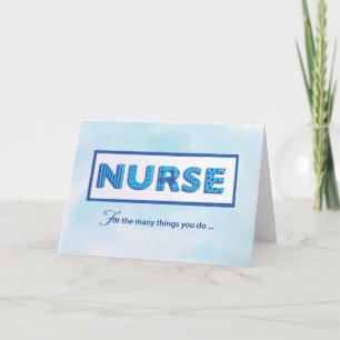Nurses Day Gratea Blue Gemustert Word Art Karte