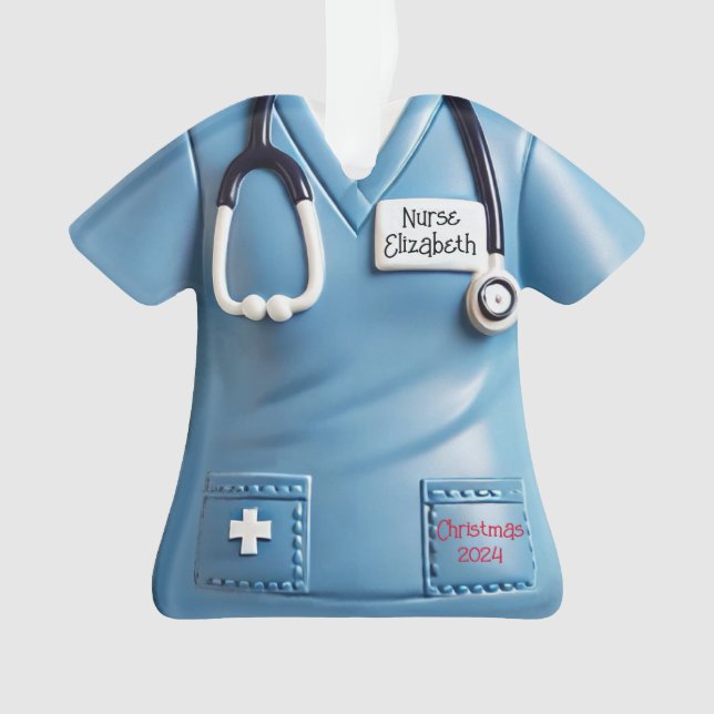 Nurses Scrubs Shirt Personalisiert Weihnachtsanfan Ornament (Vorderseite)