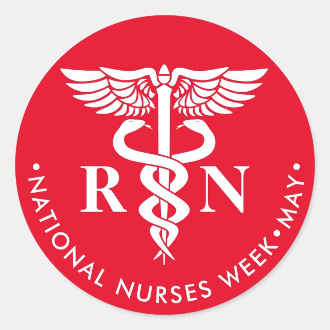 Nurses Week/Day, white caduceus RN Runder Aufkleber (Vorderseite)