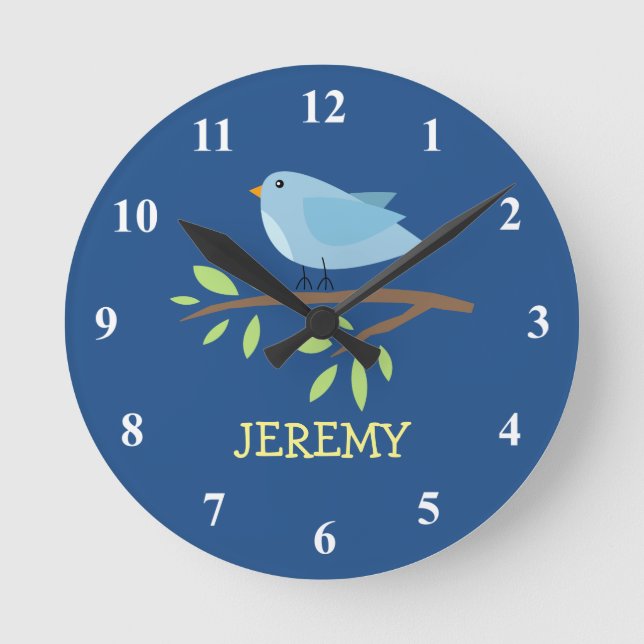 Nursey-Wanduhr mit niedlichem Vogel auf Zweig Runde Wanduhr (Vorderseite)
