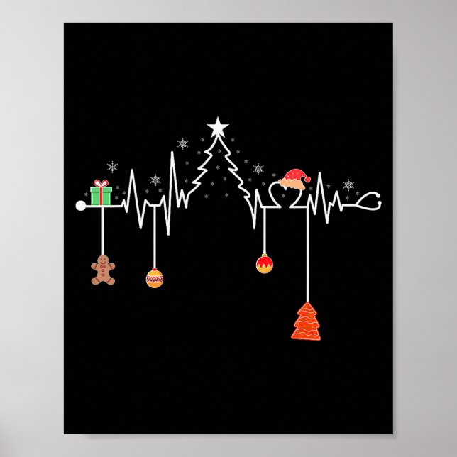 Nursing Christmas Shirt Christmas Tree Heartbeat F Poster (Vorne)