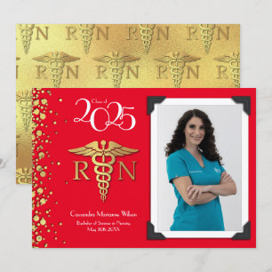 Nursing Gold Graduation Announcement Red Einladung