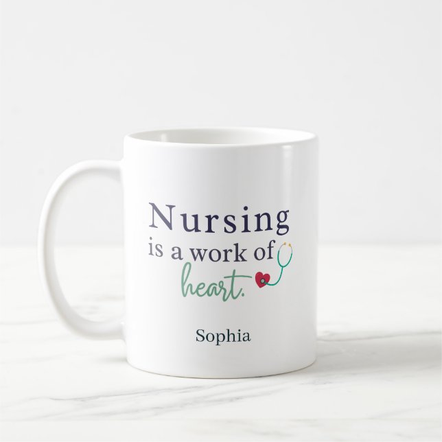 Nursing is a Work of Heart - Personalized Name Kaffeetasse (Links)