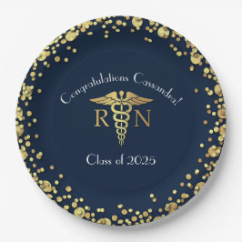 Nursing School Abschluss Navy Blue Gold Pappteller