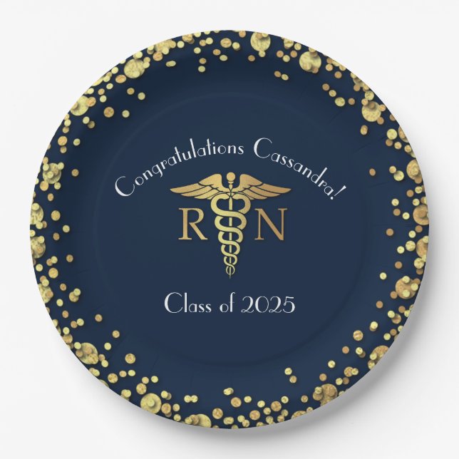 Nursing School Abschluss Navy Blue Gold Pappteller (Vorderseite)