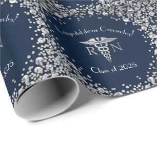 Nursing School Abschluss Navy Blue Silver Geschenkpapier