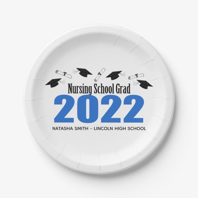 Nursing School Grad Caps & Diplomas (blau) Pappteller (Vorderseite)