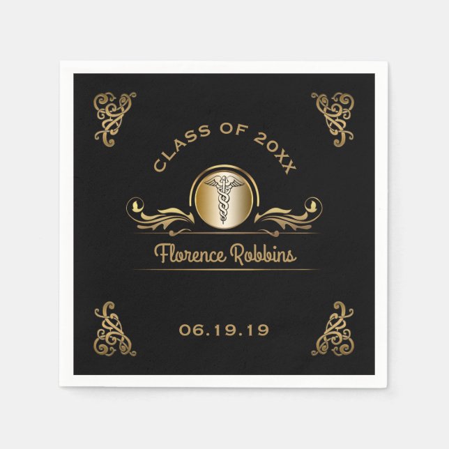 Nursing School Graduation Party Gold Caduceus Serviette (Vorderseite)