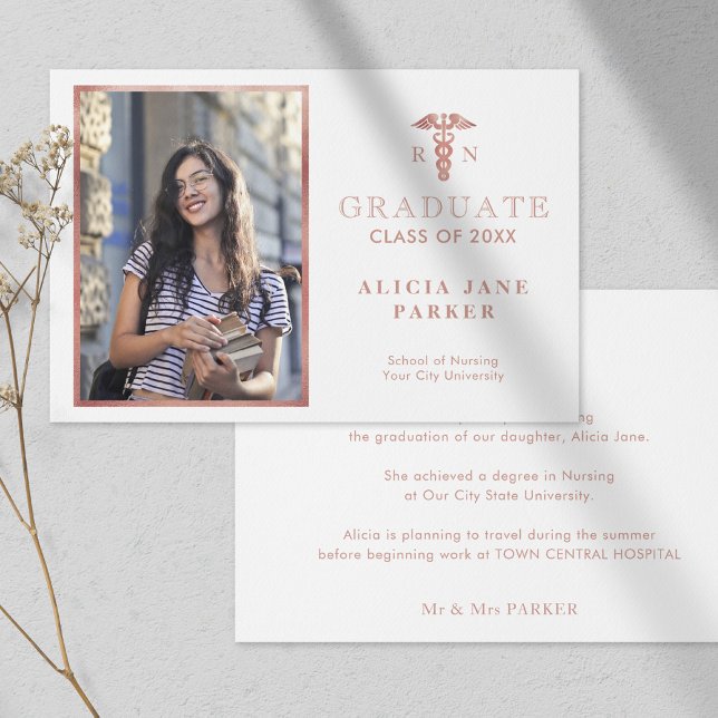 Nursing school graduation rose gold photo ankündigung (Von Creator hochgeladen)
