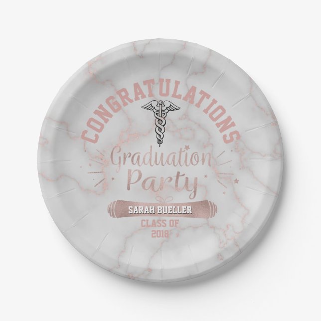 Nursing School Rose Gold Marble Graduation Party Pappteller (Vorderseite)