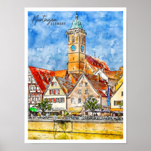 Nürtingen Deutschland Reiseort Wasserfarbe Poster