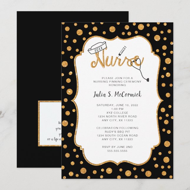 Nurve Abschluss, Imitat Gold + Sie ändern Farbe Einladung (Vorne/Hinten)