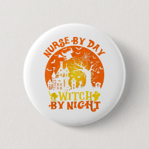 Nurve by Day Hexe by Night Halloween Pumpkin Spic Button