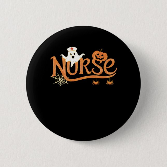 Nurween Niedlich Ghost und Pumpkin Essential T Button (Vorderseite)