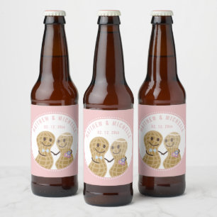 Nüsse über einander rosa Hochzeitsstift Brautparty Bierflaschenetikett