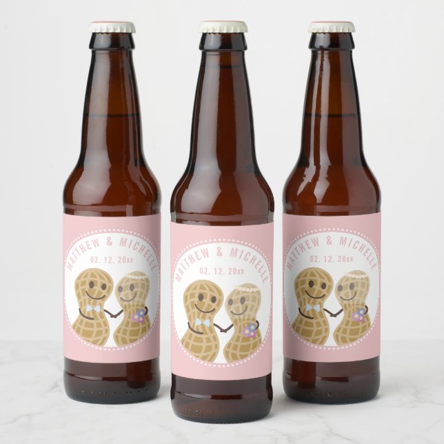 Nüsse über einander rosa Hochzeitsstift Brautparty Bierflaschenetikett (Flaschen)