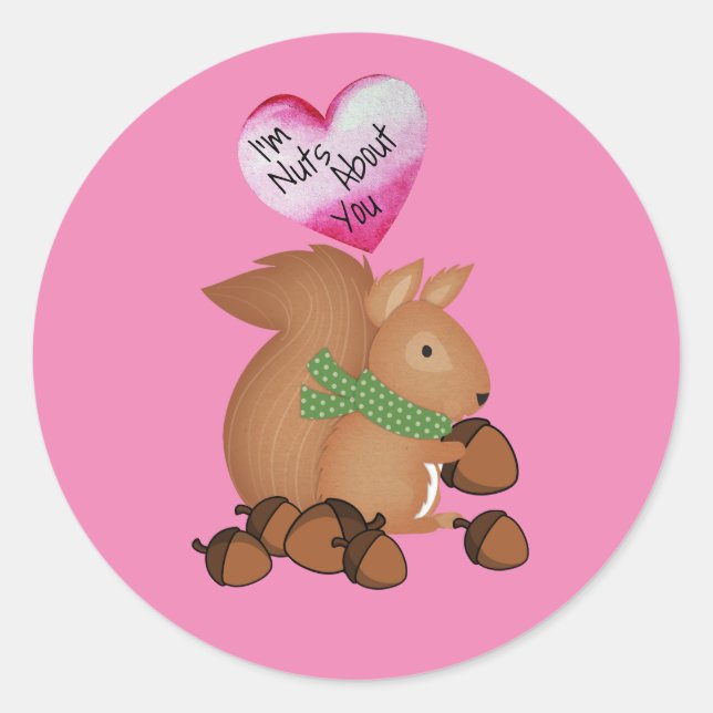 Nüsse über Sie Valentine Eichhörnchenaufkleber Runder Aufkleber (Vorderseite)