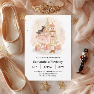 Nussknacker-Ballerina-Geburtstag   Rosa & Gold Einladung