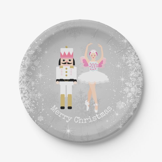 Nussknacker, Ballerina, Schneeflocken Weihnachten Pappteller (Vorderseite)