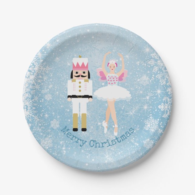Nussknacker, Ballerina, Schneeflocken Weihnachten Pappteller (Vorderseite)
