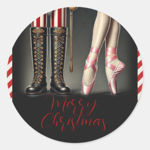 Nussknacker & Ballerina Schwarz Gold Weihnachtsfei Runder Aufkleber