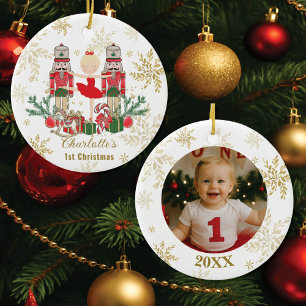 Nussknacker-Ballett Rot 1. Weihnachten Baby-Foto Keramik Ornament
