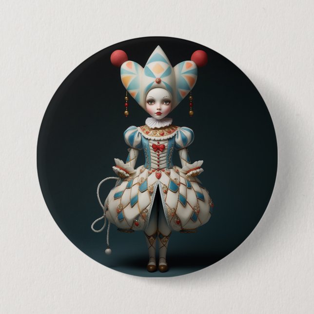 Nussknacker-Ballettmode-Harlekin-Puppe Button (Vorderseite)