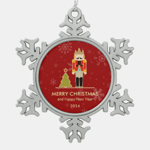 Nussknacker-frohe Weihnachten und guten Rutsch ins Schneeflocken Zinn-Ornament