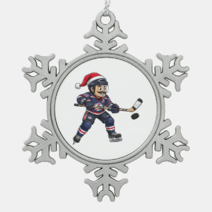 Nussknacker-Hockeysportler-Wintersport-Weihnachten Schneeflocken Zinn-Ornament