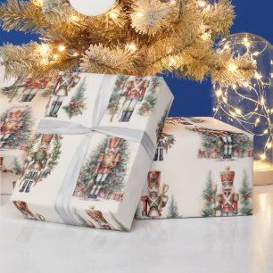 Nussknacker mit Weihnachtsbaum im Vintage-Muster Geschenkpapier