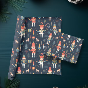 Nussknacker Navy Blau Festives Weihnachten Geschenkpapier