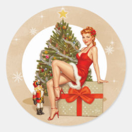 Nussknacker Süße Retro-Pinup-Weihnachtsaufkleber Runder Aufkleber