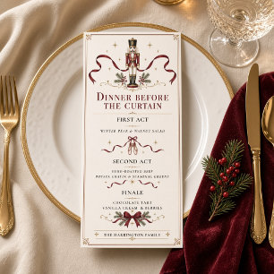 Nussknacker-Weihnachtsdinner vor dem Vorhang Menükarte