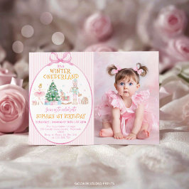 Nussknacker Winter Onederland Pink Geburtstagsfoto Einladung