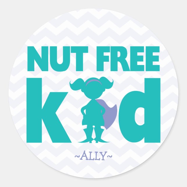 Nut Free Kid Superhero Girl Allergy Stickers (Vorderseite)