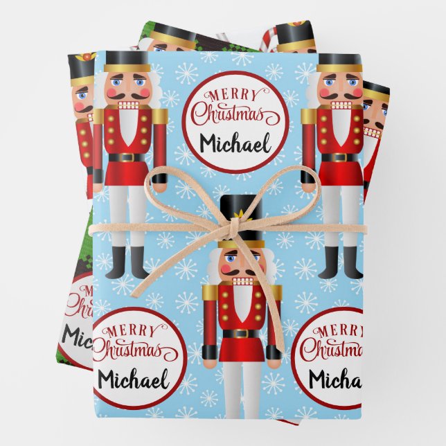 Nutcracker 3 Personalisierte Weihnachtsmuster Name Geschenkpapier Set (Beispiel)