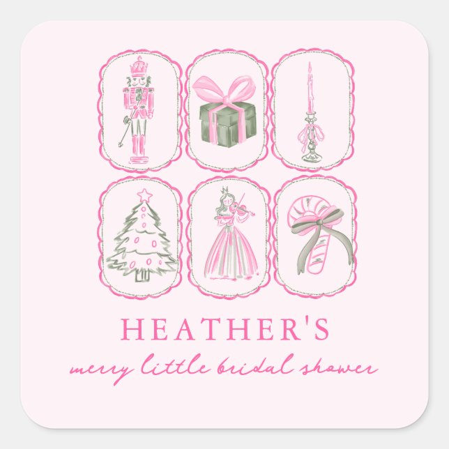 Nutcracker A Merry Little Bridal Shower Quadratischer Aufkleber (Vorderseite)