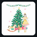 Nutcracker Ballerina Christmas Quadratischer Aufkleber<br><div class="desc">Sweet Nutcracker Ballerina Weihnachtsaufkleber. Schöne Aquarellweihnachtszene mit Ballerina,  Weihnachtsbaum mit Geschenken und Spielzeug. Wunderbare Aufkleber,  um Ihre Grußkarten,  Geschenke oder Ihre Aufkleberkollektion um eine endgültige Touch zu ergänzen.</div>