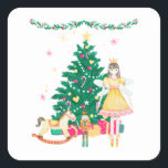 Nutcracker Ballerina Christmas Quadratischer Aufkleber<br><div class="desc">Sweet Nutcracker Ballerina Weihnachtsaufkleber. Schöne Aquarellweihnachtszene mit Ballerina,  Weihnachtsbaum mit Geschenken und Spielzeug. Wunderbare Aufkleber,  um Ihre Grußkarten,  Geschenke oder Ihre Aufkleberkollektion um eine endgültige Touch zu ergänzen.</div>