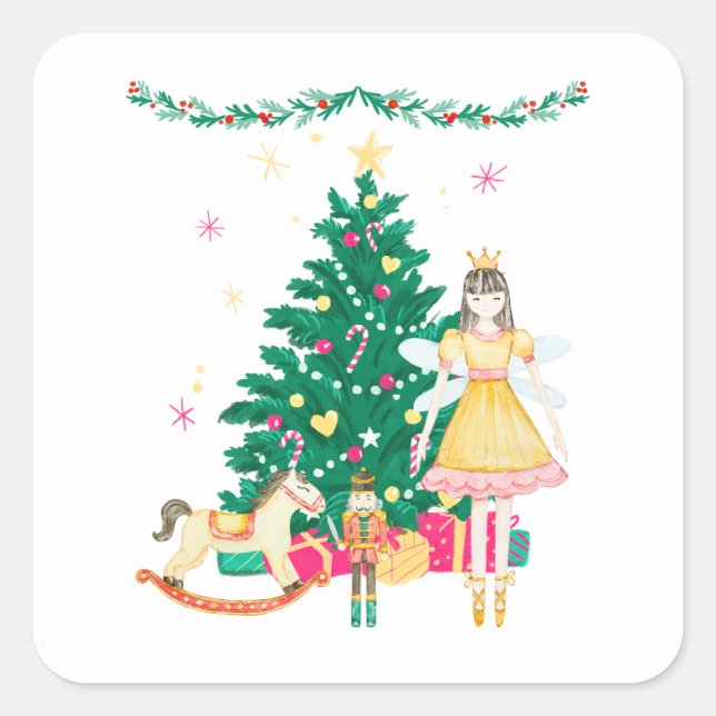 Nutcracker Ballerina Christmas Quadratischer Aufkleber (Vorderseite)