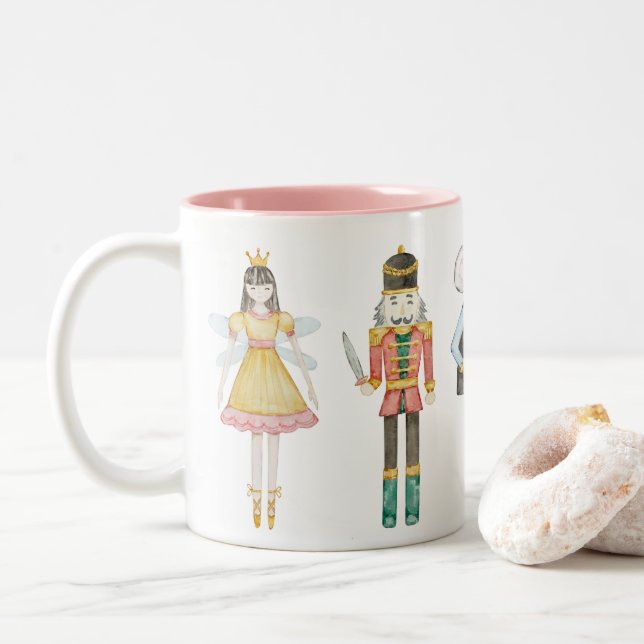Nutcracker Ballerina Einzigartiges Pastel Weihnach Zweifarbige Tasse (Mit Donut)