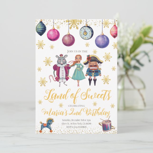 Nutcracker Ballerina hiver Anniversaire Invitation (Debout devant)