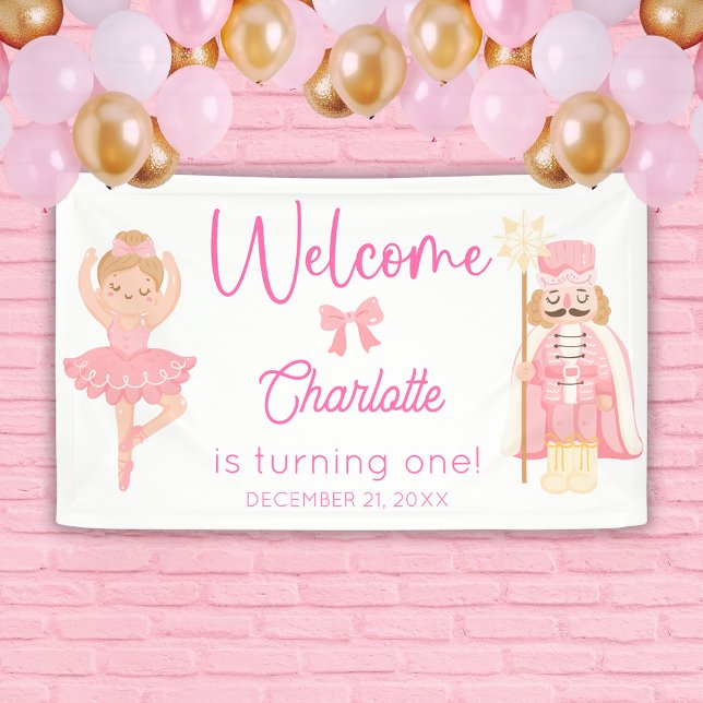 Nutcracker Ballerina Pink Birthday Welcome Banner (Von Creator hochgeladen)